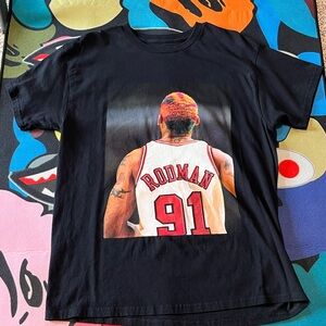 Dennis Rodman 91 Graphic Tee - Black with Red and Multicolor Print